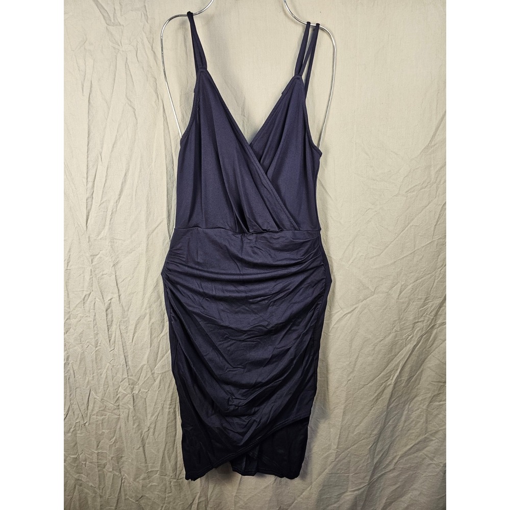 Grace Karin Navy Blue Ruched Bodycon Cocktail Dress Surplice V-Neck Small